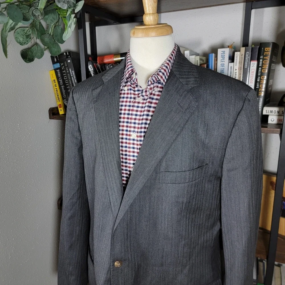 VTG Polo Ralph Lauren Men's Sport Coat‎ Two Button Gray Herringbone 46L ITALY